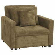 Décoshop26 - Fauteuil-lit lit d'appoint relaxation dossier réglable surface de couchage 197x100 cm tissu velours côtelé vert 04_0006255 - 30002616