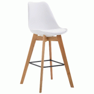 Décoshop26 - Tabouret de bar x1 style scandinave avec assise en similicuir et plastique blanc et structure en bois naturel 10_0006014 - blanc Bois ma