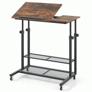 Helloshop26 - Bureau assis-debout réglable en hauteur 81 x 50 x 64,5-89 cm avec étagères et roulettes design rustique en bois et 20_0015719 - méta