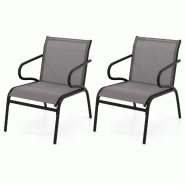 Helloshop26 - Lot de 2 chaises de patio jardin modernes 72,5 x 54 x 77,5 cm confort optimal avec dossier ergonomique en métal gris 20_0011775 - 30002