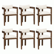 Merax Ensemble de 6 chaises de salle à manger, bois massif avec accoudoirs, housse en lin beige, chaises modernes, couleur bois noyer, stables et - b
