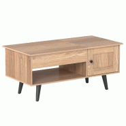 COSTWAY Table avec plateau relevable et rangement caché, avec placard et étagère ouverte, Naturel - marron Bois manufacturé VH35728ZM