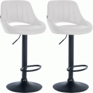 Décoshop26 - Lot de 2 tabourets de bar chaises hautes réglables en PVC blanc dossier ajouré et pied métal noir 10_0006491 - blanc métal 3000265601100