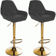 Décoshop26 - Lot de 2 tabourets de bar repose-pieds en forme d'arc en métal doré assise en tissu noir TDB10795 - noir métal 3000252951218