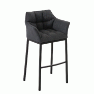 Décoshop26 - Tabouret de bar avec repose-pieds et dossier en tissu gris foncé et pieds métal noir 10_0001174 - gris métal 3000696569604