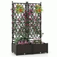 Helloshop26 - Jardin surélevé 2-en-1 avec treillis 80 x 40 x 126 cm système d'auto-arrosage design moderne en métal noir 20_0012202 - 3000227115652