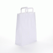 Sac kraft alimentaire blanc poignées plates 27+12x37cm - lot de 200 - 80 g/m²