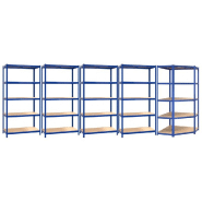 Vidaxl étagères à 5 niveaux 5 pcs bleu acier et bois d'ingénierie 3154225