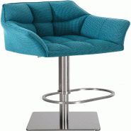 Décoshop26 - Tabouret de bar x1 réglable en velours côtelé turquoise assise enveloppante capitonnée et avec base carrée en acier 10_0005919 - ac