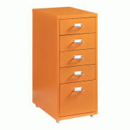 Helloshop26 - Caisson de bureau armoire meuble de rangement à roulettes avec 5 tiroirs 69 x 28 x 41 cm orange - orange acier 3000224510511