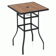 Helloshop26 - Table de bar carrée de jardin 70 x 70 x 102 cm avec trou pour parasol robuste style contemporain en métal noir naturel 20_0020468 - no