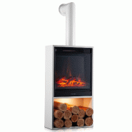 KAMINIO Cheminée électrique HUGO avec tuyau de poêle - Poêle électrique avec chauffage,effet de flamme 3D,lumière d'ambiance LED, casier à bois KAMINIO Cheminée électrique HUGO avec tuyau de poêle - Poêle électrique avec chauffage,effet de flamme 3D,lumière d'ambiance LED, casier à bois