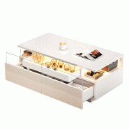 Merax Table basse LED, table basse brillante avec 2 tiroirs en acrylique, plateau et côtés en verre, 90 x 45 x 35.5 cm, blanc - blanc multi-matéria Merax Table basse LED, table basse brillante avec 2 tiroirs en acrylique, plateau et côtés en verre, 90 x 45 x 35.5 cm, blanc - blanc multi-matéria