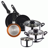 WellHome - Batterie de cuisine de 5pc en acier inoxydable avec Ensemble de 3 Poêles Ø16/20/24cm Bronze métallisé en aluminium pressé - multi-mat�