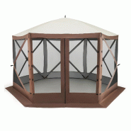 COSTWAY Pavillon pop‑up, tente de fête 350x350 cm avec sac de transport et parois filet, pavillon pliable pour camping de jardin - marron métal ZB