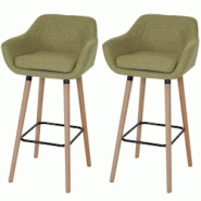 Décoshop26 - Lot de 2 tabourets de bar chaise de bar comptoir avec repose-pieds en tissu vert clair 04_0000169 - 3000252118987