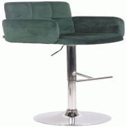 Décoshop26 - Tabouret de bar pivotant en velours vert et métal chromé avec accoudoirs repose-pieds et dossier TDB10643 - métal 3002470432692