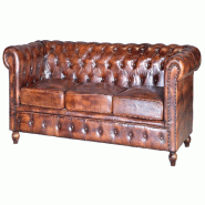 GINER Y COLOMER SL Canapé 3 places Chester Saro en cuir 76 cm x 200 cm x 85 cm - marron fourrure 6594