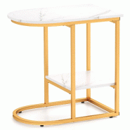 Helloshop26 - Table d'appoint C en faux marbre 60 x 40 x 60 cm double fonctionnalité design moderne en métal blanc 20_0013860 - blanc métal 3000227