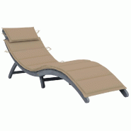Helloshop26 - Transat chaise longue bain de soleil lit de jardin terrasse meuble d'extérieur 190 cm avec coussin gris bois d'acacia 02_0012463 - gris