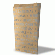 Pochette cadeau kraft Merry Christmas argent métal 12x4,5x20cm - par 150