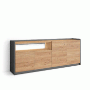 SKRAUT HOME Buffet salon et cuisine, 207x80x37 cm, 4 Portes, LED, Chêne et noir - beige Bois manufacturé 703_2