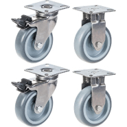 Roulette 75mm 3" en acier inoxydable caoutchouc gris, frein fixe, 240kg, jeu de 4 Roulette 75mm 3" en acier inoxydable caoutchouc gris, frein fixe, 240kg, jeu de 4