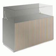 Comptoir vitrine fond bois Vertigo T01 MDF naturel et gris alu 120x60x93cm