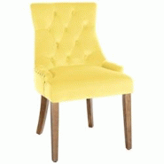 Décoshop26 - Chaise de salle à manger x1 design antique capitonné en velours jaune avec 4 pieds en bois clair 10_0001947 - jaune 3000250755276 Décoshop26 - Chaise de salle à manger x1 design antique capitonné en velours jaune avec 4 pieds en bois clair 10_0001947 - jaune 3000250755276