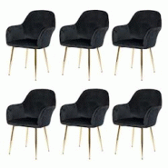 Décoshop26 - Lot de 6 chaises de salle à manger design rétro assise et dossier arrondis en velours noir pieds dorés 04_0000826 - noir 3000066932694 Décoshop26 - Lot de 6 chaises de salle à manger design rétro assise et dossier arrondis en velours noir pieds dorés 04_0000826 - noir 3000066932694