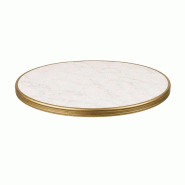 Emh Plateau de table professionnel rond Ø60 cm – décor marbre blanc avec cerclage laiton – stratifié moulé - blanc BISPLATD60MBLAITON