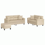 Ensemble de canapés 3 pcs avec coussins Crème Tissu microfibre Modèle Ovessa - 8721012073036