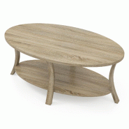 Helloshop26 - Table basse ovale 111 x 60,5 x 47 cm avec étagère de rangement design rustique en bois d'hévéa chêne 20_0013792 - 3000227931108
