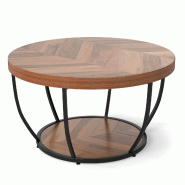 Helloshop26 - Table basse ronde 80 x 80 x 45 cm avec 2 niveaux espace de rangement style rustique industriel en bois naturel noir 20_0019201 - 3000232