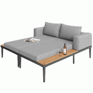 Merax daybed extérieur, lit lounge double, bain de soleil imperméable avec étagères, canapé-lit jardin, gris - gris métal HW25008AAG