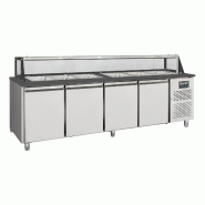 Vaiotec Saladier à 3 niveaux avec portes, plateau en verre, pour 5 bacs GN 1/1 « noir », 2000 x 800 mm - 12232