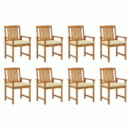 VidaXL Chaises De Jardin Avec Coussins Lot De 8 Bois D Acacia Solide - blanc 3078195