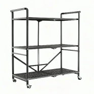 COSTWAY Chariot de Service Pliable, Chariot de Cuisine avec 4 Roulettes,3 Niveaux Étagère Métallique, Chariot Utilitaire pour Cuisine - noir WO76041