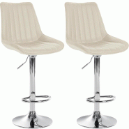 Décoshop26 - Lot de 2 tabourets de bar réglable en hauteur pivotant à 360° assise en similicuir crème couture verticale pied métal 10_0006778 -