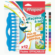 Maped - 12 Feutres Effaçables à Sec Marker'Peps Innovation - Feutres Ardoises et Tableaux Blancs - Pointe Moyenne Bloquée - La fin des bouchons per