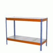 SimonRack Rayonnage industriel, 900x1500x450 mm, 400 kg au point de flexion, 2 étagères métalliques, rayonnage garage, Bleu/Orange/Galvanisé- Ecof