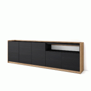 SKRAUT HOME Buffet salon et cuisine, 260x80x37 cm, 5 Portes, Meuble chaussure, Noir et chêne - noir Bois manufacturé 706_37
