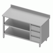 Table inox de travail adossée avec trois tiroirs à droite et deux é... - P930418140