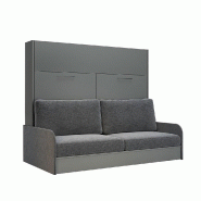 ARMOIRE LIT ESCAMOTABLE VERTIGO SOFA GRIS MAT ACCOUDOIRS + CANAPÉ TISSU GRIS 140*200 CM