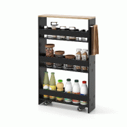 COSTWAY Étagère niche 4 niveaux sur roues, cuisine étroit, salle de bain bois, 48x12,5x81 cm - multicolore Bois manufacturé VH33383PW