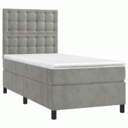Décoshop26 - Cadre de lit LED avec sommier tête de lit matelas 80x200cm tissu velours gris clair TDL0208488 - gris 3001542947768