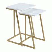 Helloshop26 - Lot de 2 tables basses gigognes acier panneau de particules effet marbre blanc 03_0009704 - 3000224822782