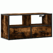 Helloshop26 - Meuble TV design industriel mural 80 x 31 x 39,5 cm avec grand espace de rangement en bois chêne fumé 02_0049627 - métal 3000235933637