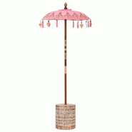 Helloshop26 - Parasol balinais rond extérieur 95 x 95 x 260 cm style relaxant finition élégante en coton rose 02_0055955 - rose Bambou 3000239280072