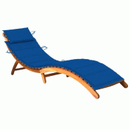 Helloshop26 - Transat chaise longue bain de soleil lit de jardin terrasse meuble d'extérieur avec coussin bois d'acacia solide 02_0012393 - Bois mass